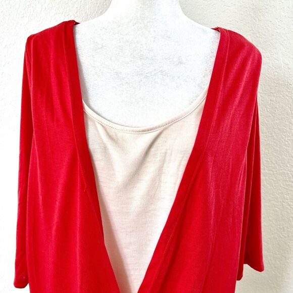 Lucy Diamonds Women's Plus Size 2X Red And Cream Open Front Knit Top Blouse - Picture 2 of 10